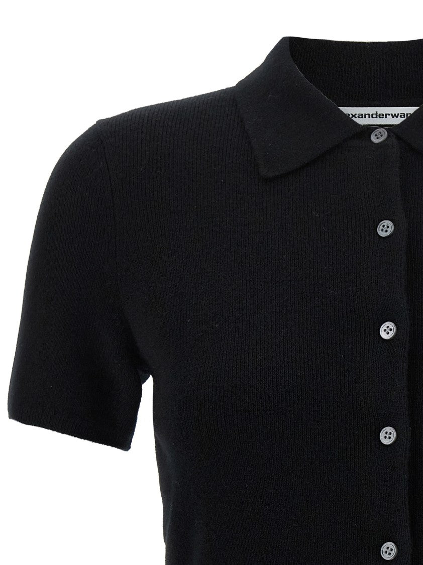 T By Alexander Wang Cropped Wool Cardigan With Polo Collar