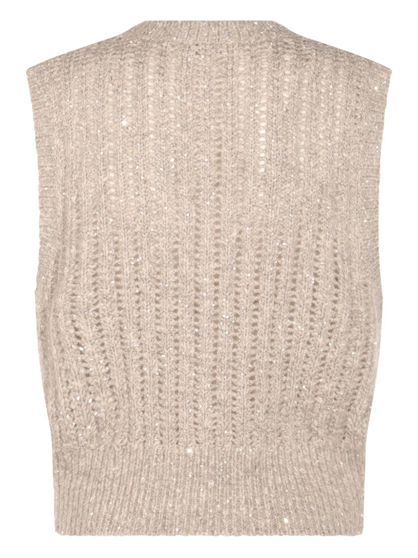 Brunello Cucinelli Textured Knit Sleeveless Sweater With Ribbed Details