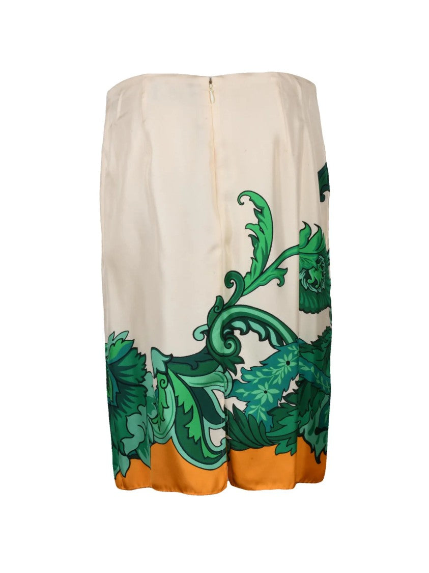 Etro White Floral Pattern Fluid Silk Midi Skirt