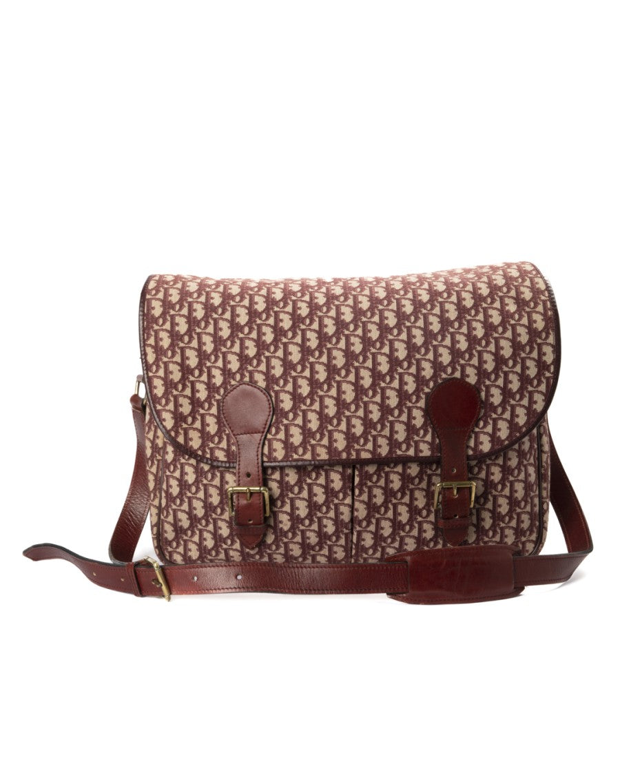 Dior Large Vintage Messenger Bag With Trotter Pattern And Leather Trim
