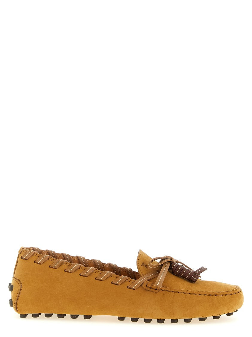 Tod's Nubuck Flats With Woven Leather Detail And Tassels