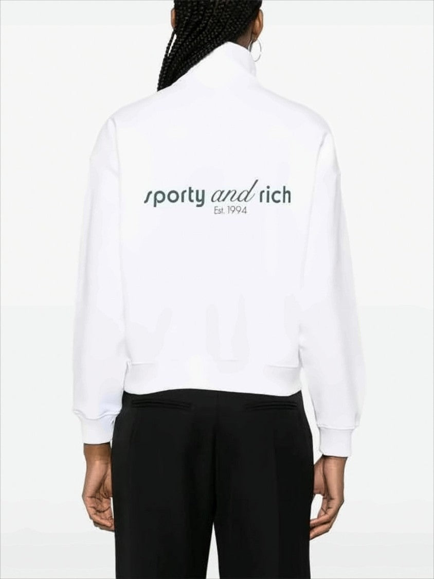 Sporty And Rich Half-Zip Long Sleeve Cotton Pullover With Ribbed Details