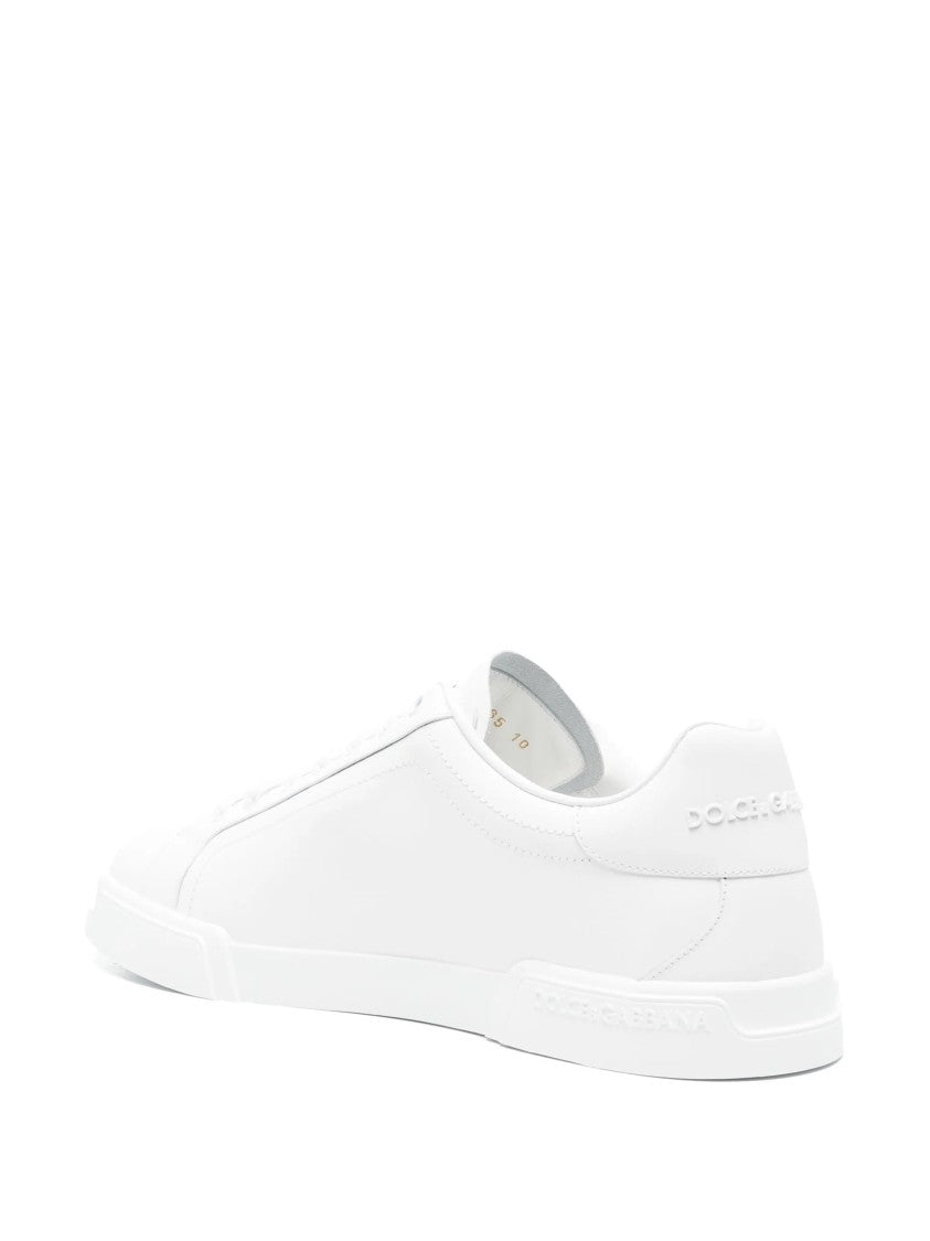 Dolce & Gabbana Minimalist White Nappa Leather Flat Sneakers
