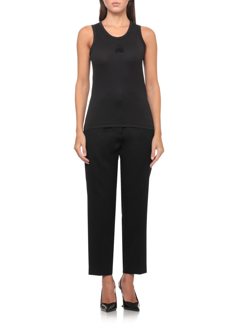 Lanvin Black Beaded Embroidered Cotton Tank Top