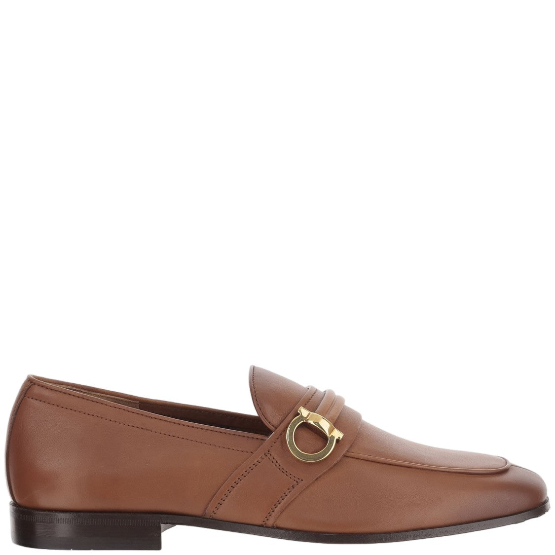 Salvatore Ferragamo Light Brown Tubular Hook Detail Leather Loafers
