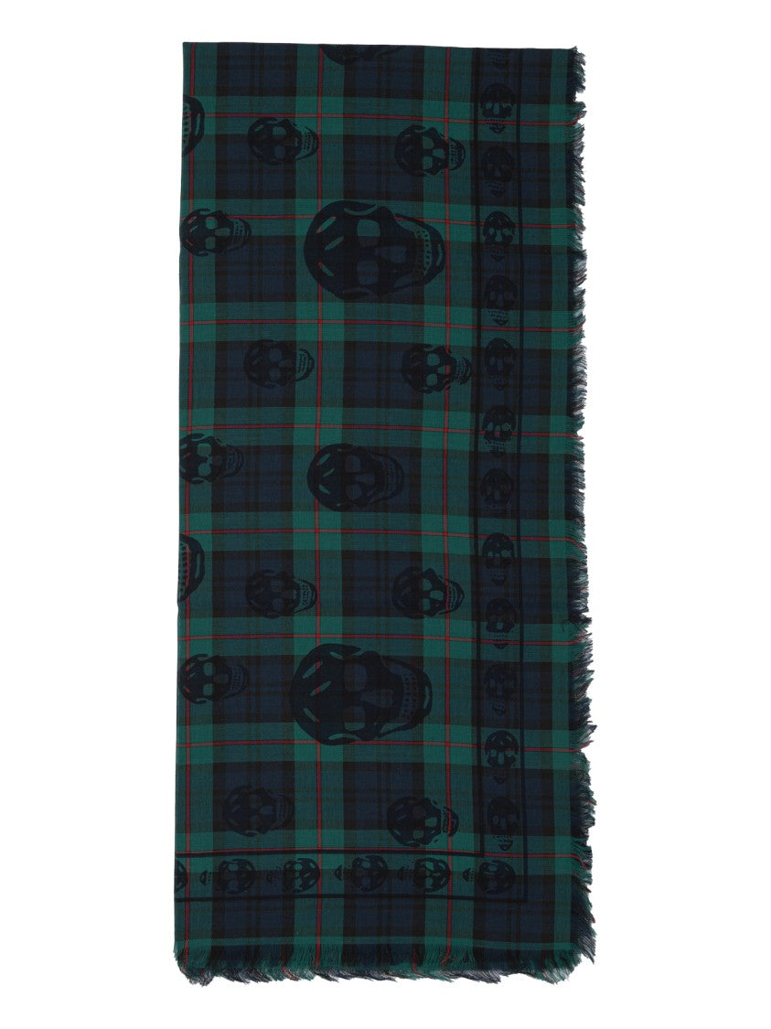 Alexander Mcqueen Tartan Skull Scarf In Cotton