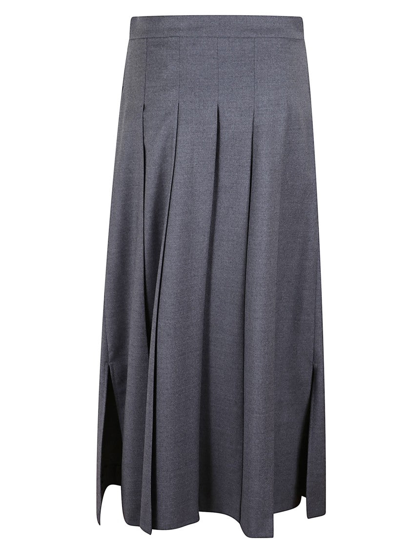 Max Mara Pleated Flannel Wrap Skirt With Leather Waistband