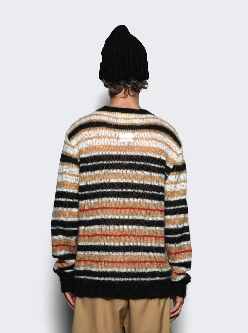 Marni Striped Brushed Mohair Sweater Beige And Black