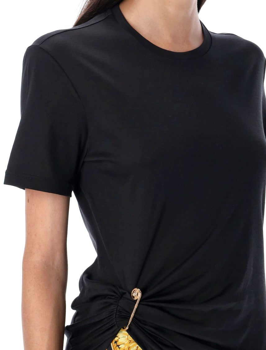 Versace Black T-Shirt With Gold Safety Pin Detail