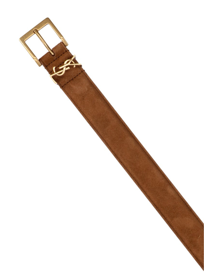 Saint Laurent Brown Cassandre Suede Belt