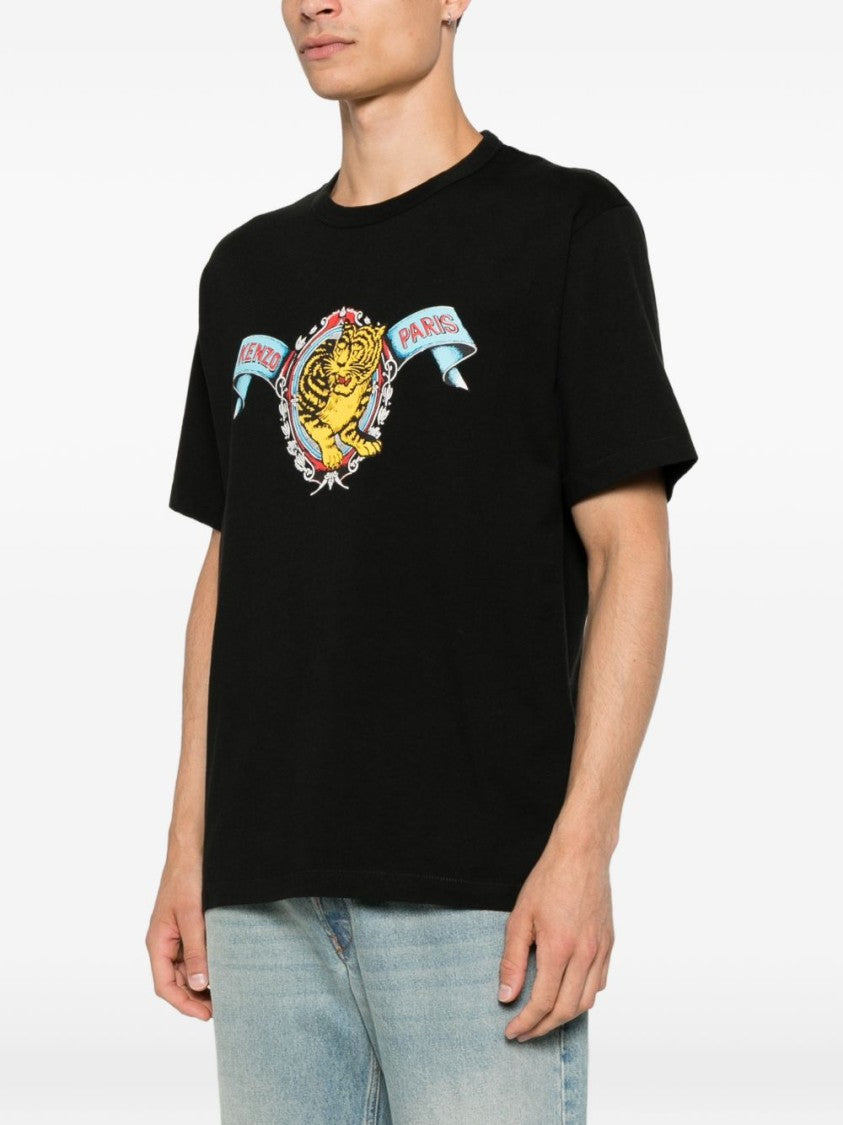 Kenzo Black Short-Sleeve T-Shirt With Vibrant Tiger Graphic