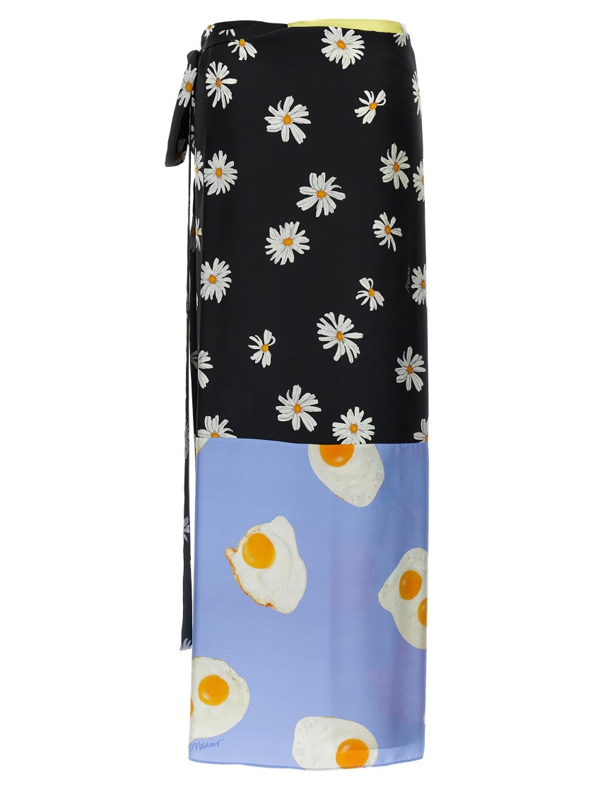 Moschino Silk Wallet Skirt With Floral Print And Knot Closure