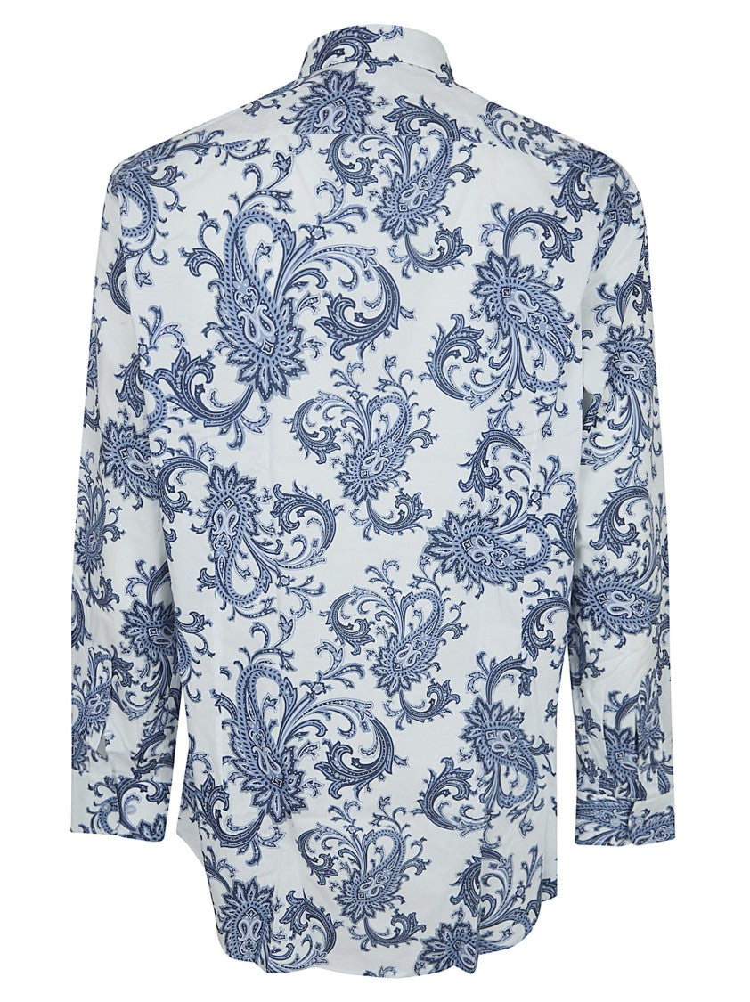 Etro Stretch Cotton Shirt With Paisley Motif And Floral Accents