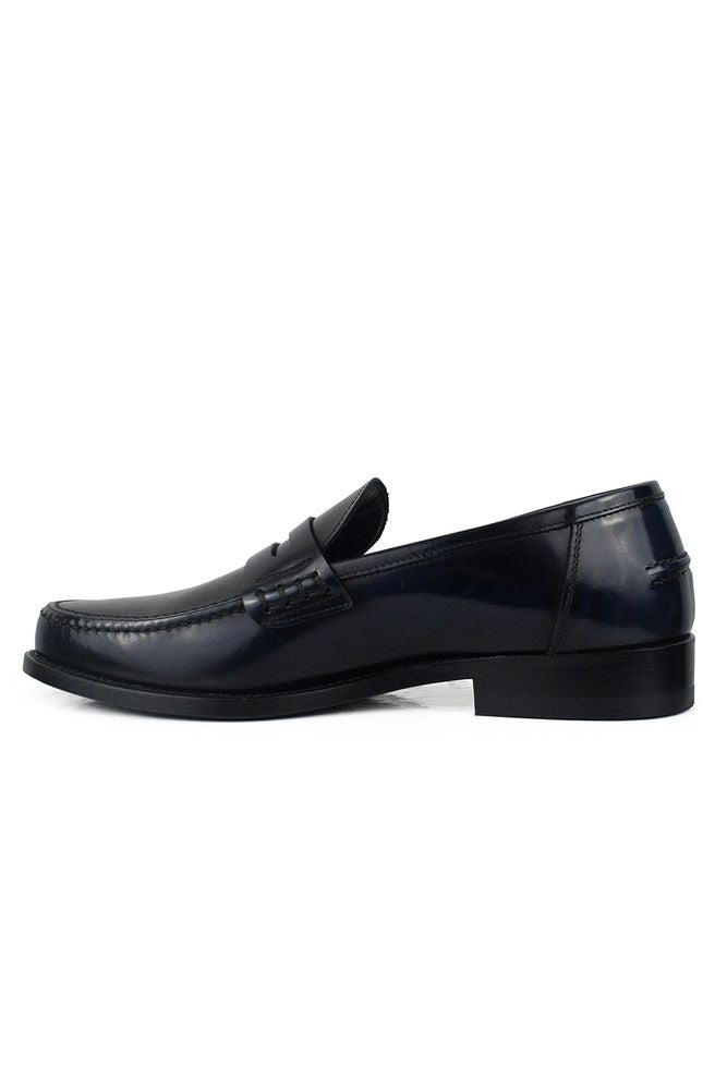 Alberto Polished Blue Calfskin Leather Loafers