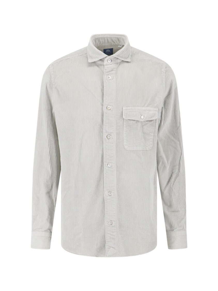 Finamore Minimalist Grey Shirt With Button-Down Front And Long Sleeves