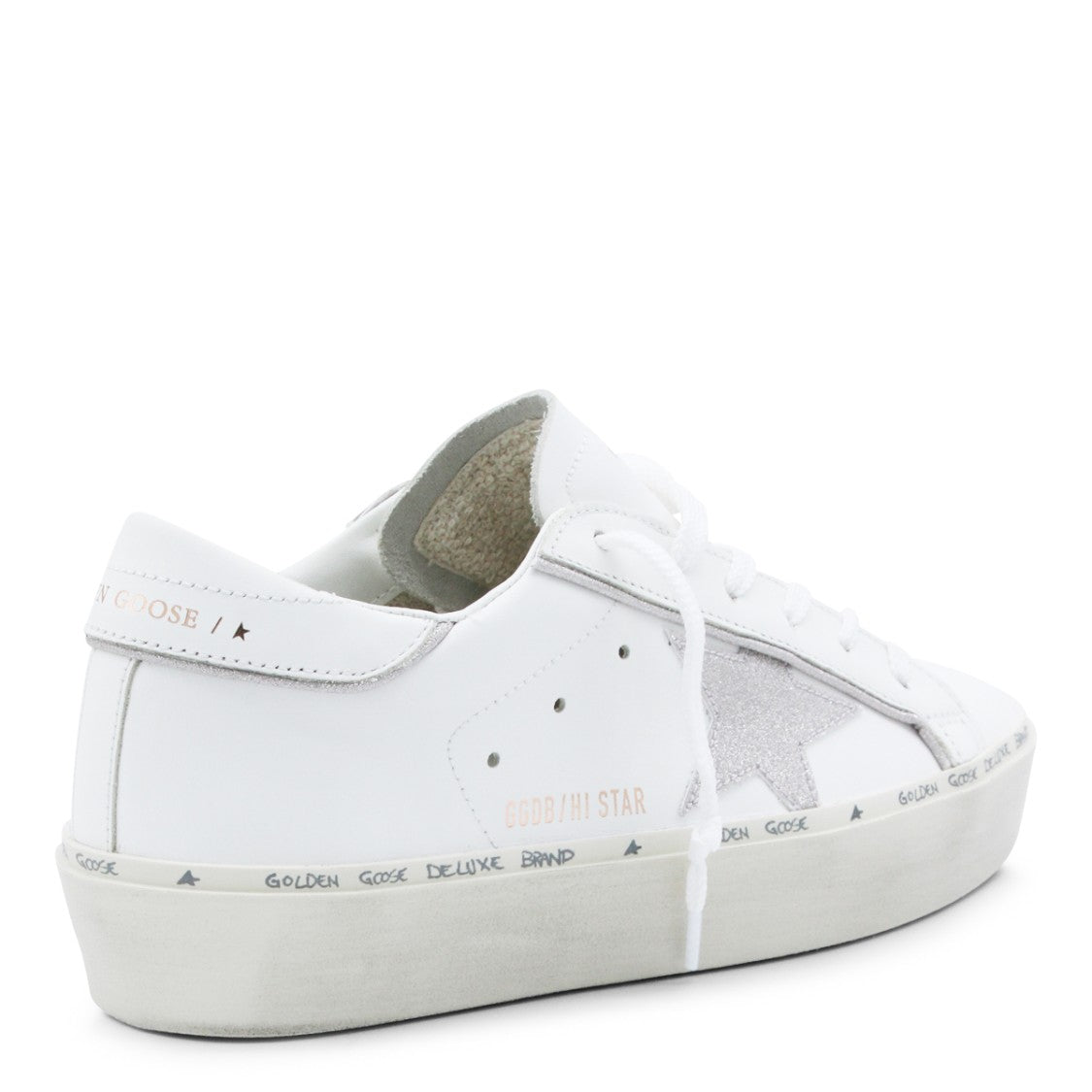 Golden Goose White Leather Sneakers With Silver Glitter Star