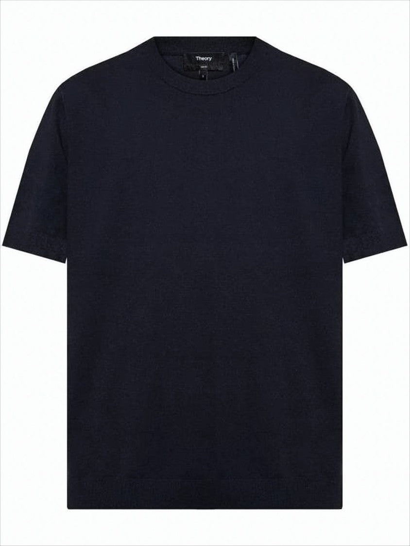 Theory Short-Sleeve Minimalist Sweater With Classic Crew Neckline
