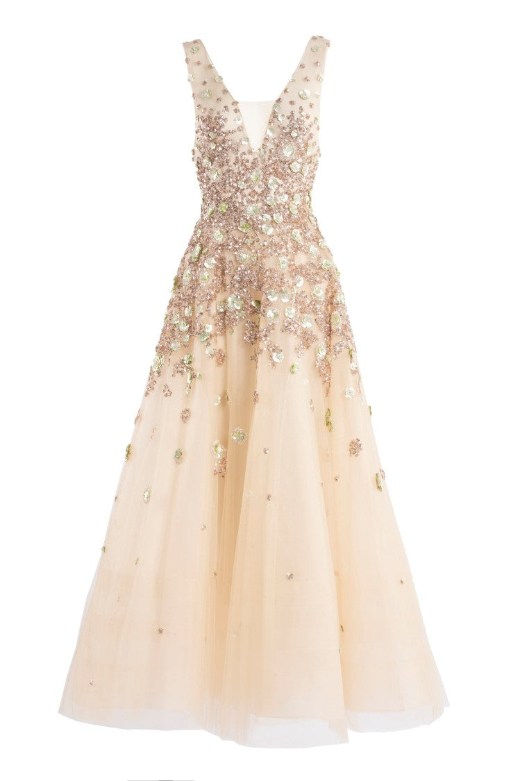 Saiid Kobeisy Tulle, Ankle Length Dress With Dotted Beading