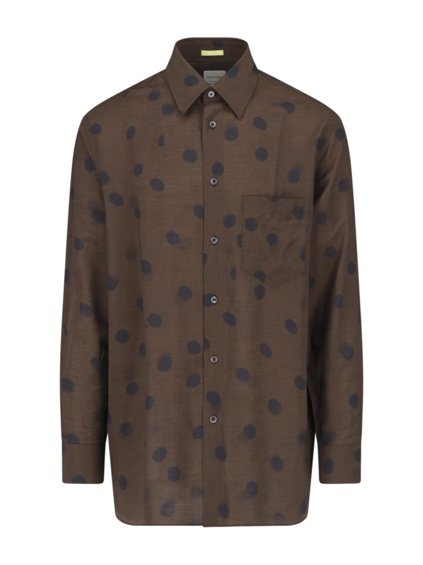 Paul Smith Brown Viscose-Blend Polka Dot Long-Sleeve Shirt