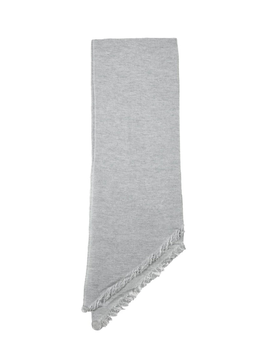 Peserico Grey Virgin Wool-Blend Fringed Scarf