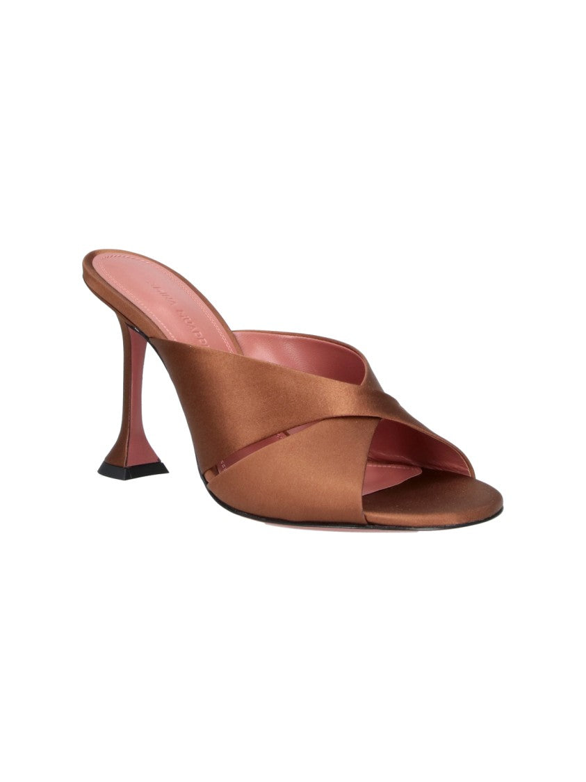 Amina Muaddi Brown Salma Crisscross Satin Mules