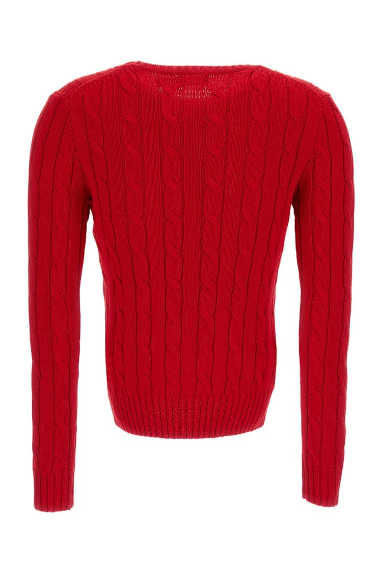Polo Ralph Lauren Ribbed Cable Knit Crew Neck Sweater With Embroidered Pony Detail