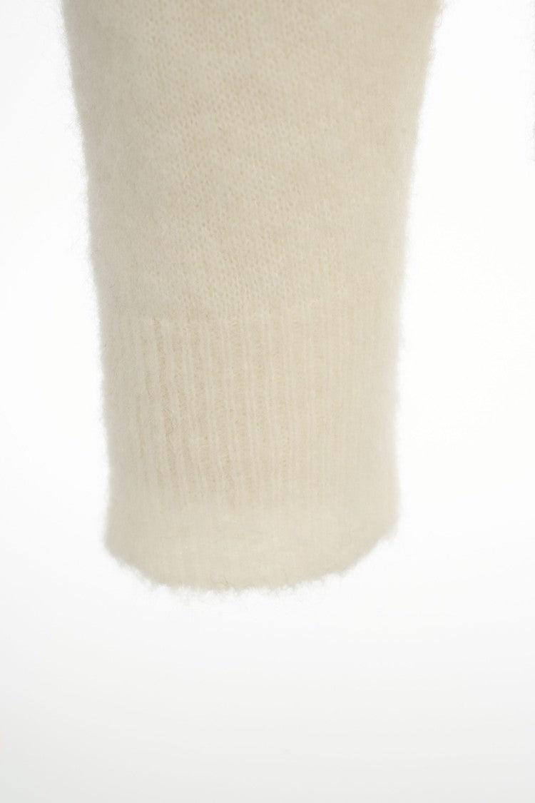 Atomo Factory White Virgin Wool Cardigan With Classic V-Neck And Button Closure