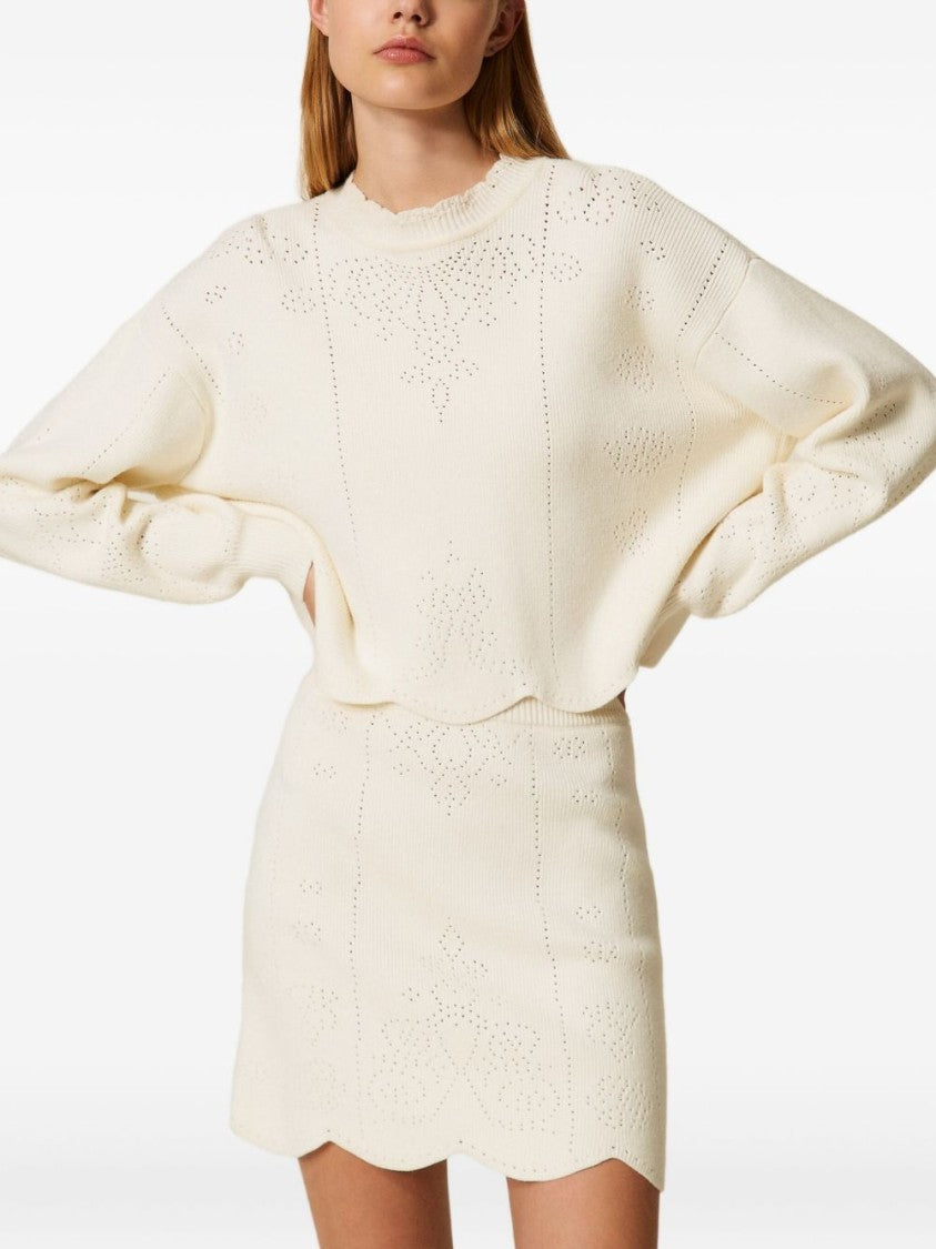 Twin-Set Cropped Sweater With Scalloped Hem