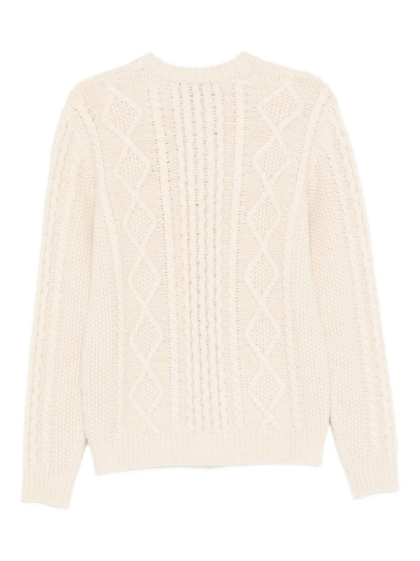 Rakki' Ivory Cable Knit Sweater With Crew Neck