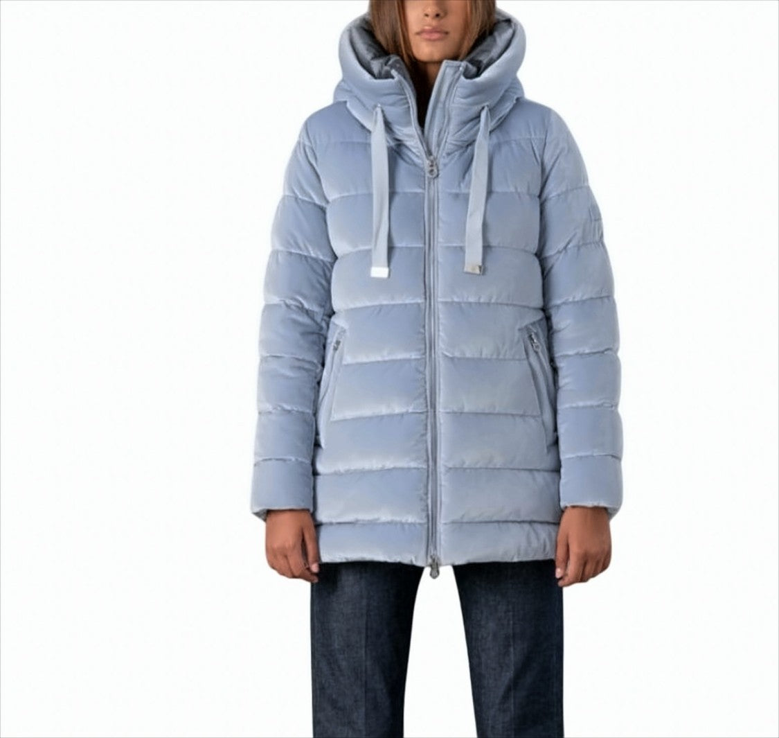 Rihunik Medium-Weight Velvet Down Coat With A-Line Silhouette