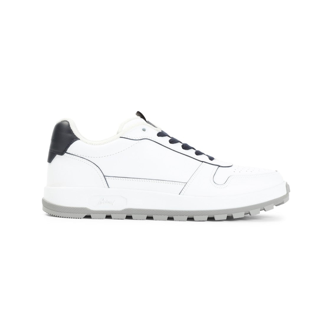 Brioni White Leather Sneakers With Textured Rubber Sole