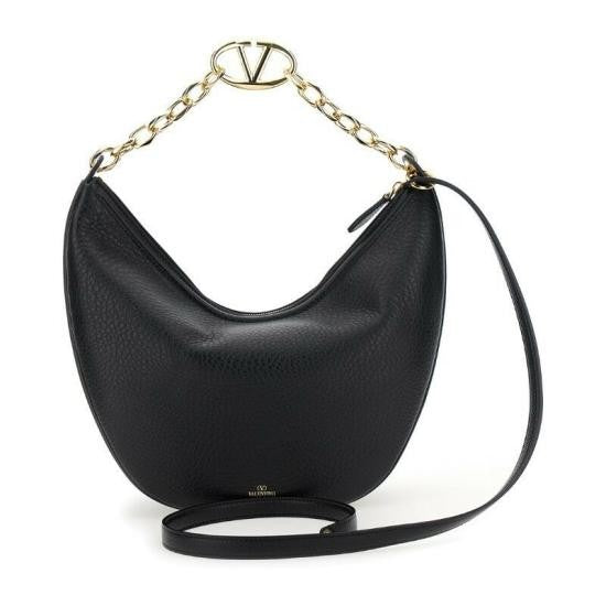 Valentino Garavani Crescent-Shaped Black Calf Leather Shoulder Bag