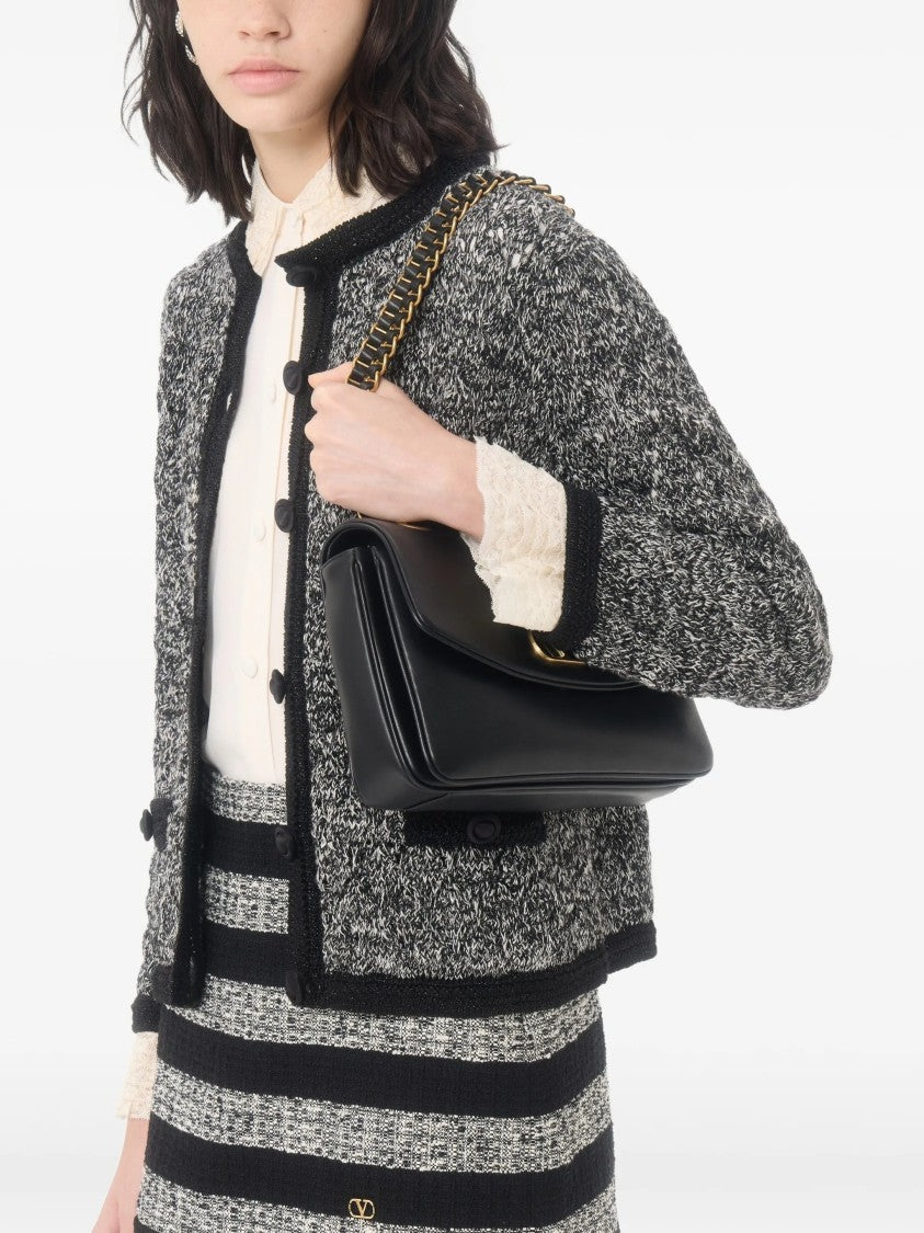 Valentino Textured Knit Jacket With Marled Pattern And Black Trim