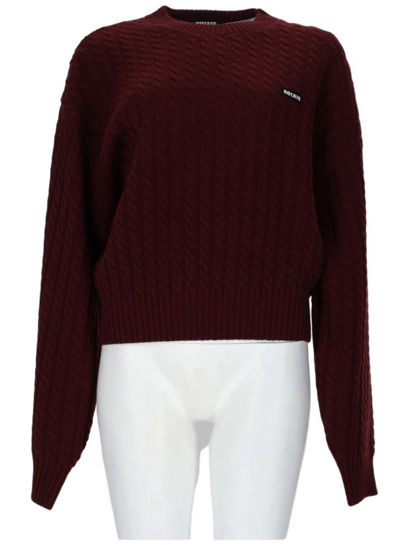 Rotate Cable Knit Sweater In Rich Burgundy Wool And Cashmere Blend