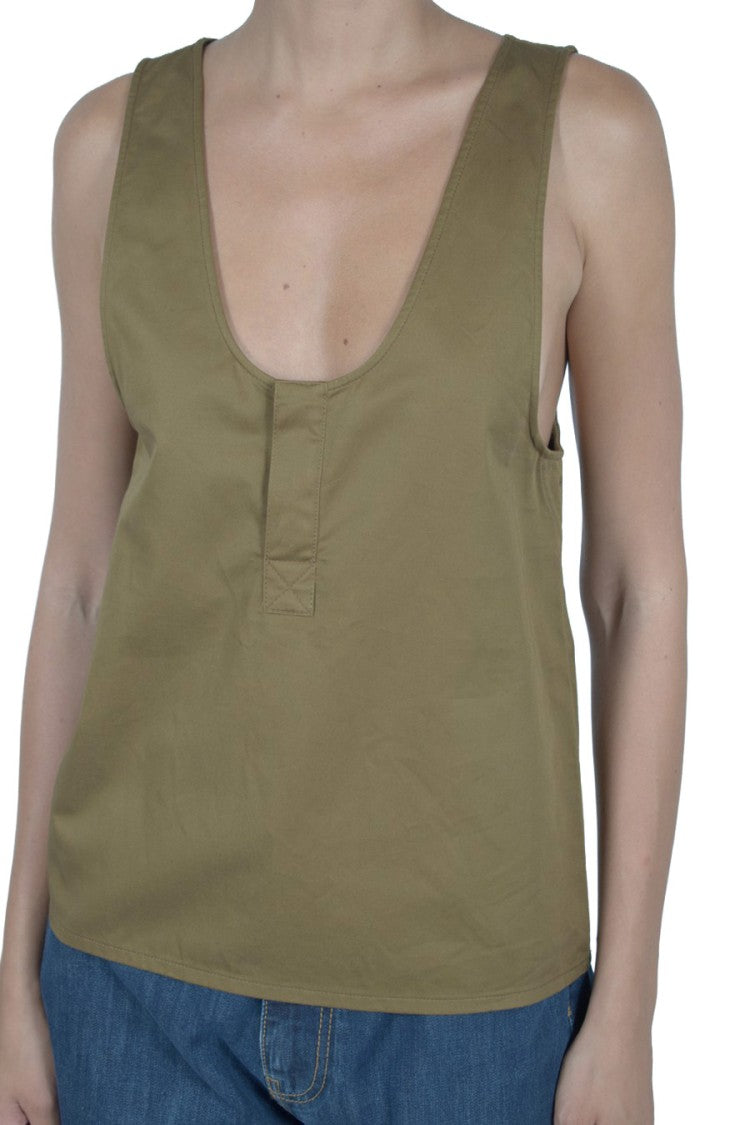 Saint Laurent Olive Green Scoop-Neck Henley Cotton Tank Top