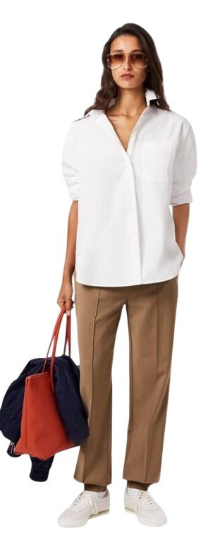 Lacoste Timeless Oversized Cotton Poplin Shirt With Stripes