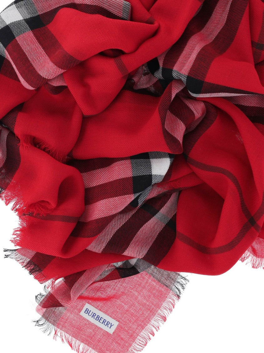 Burberry "Check" Wool Scarf – Red
