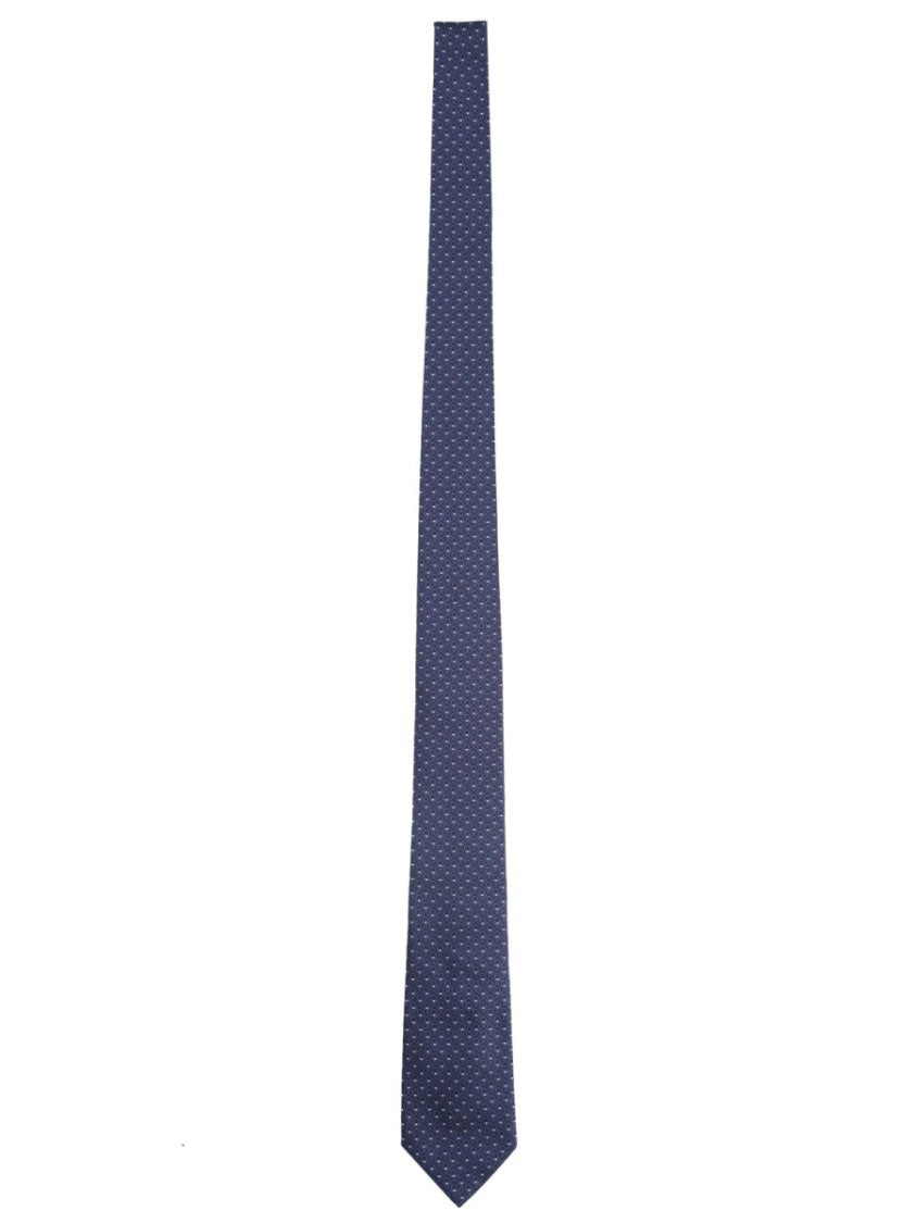 Ferragamo Deep Blue Dotted Pointed Silk Tie