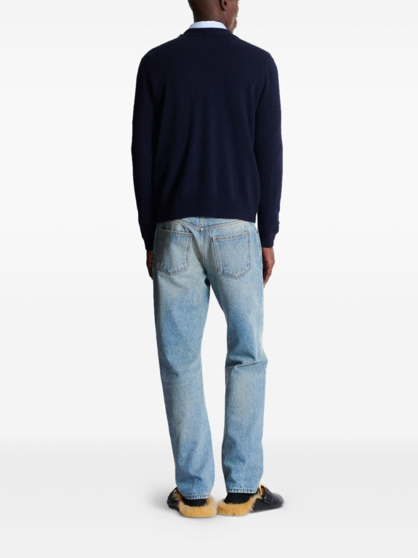 Balmain Blue Round Neck Long Sleeve Sweater