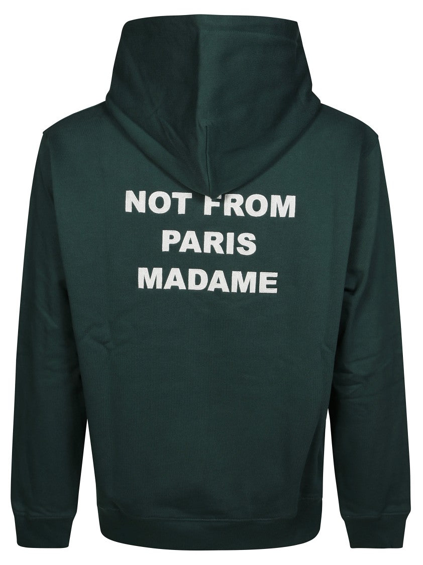 Drôle De Monsieur Deep Green Bold Slogan Relaxed-Fit Hoodie