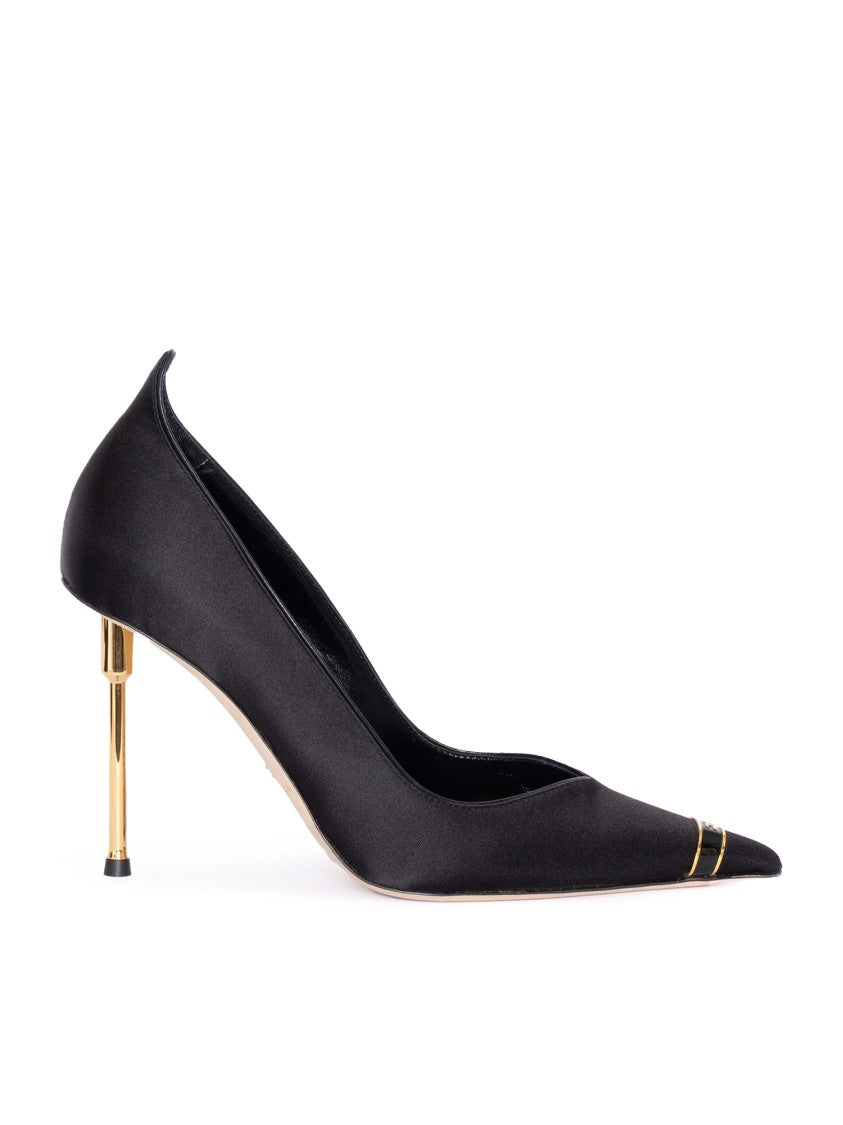Elisabetta Franchi High-Heeled Satin Finish Pumps With Gold Accents