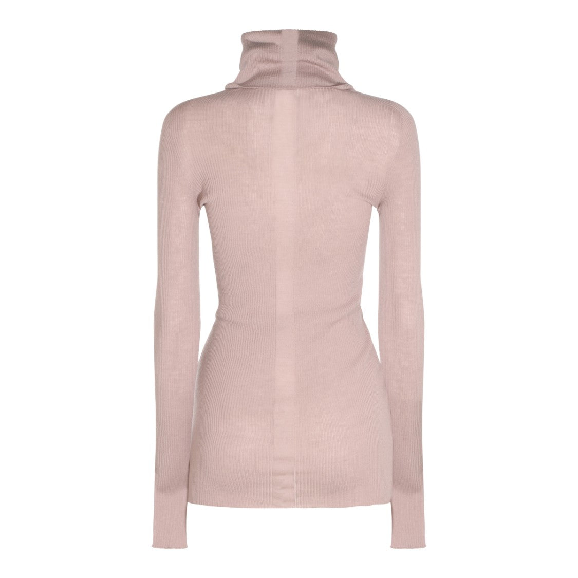 Rick Owens Rose Wool Knit Sweater With High Collar And Ribbed Texture
