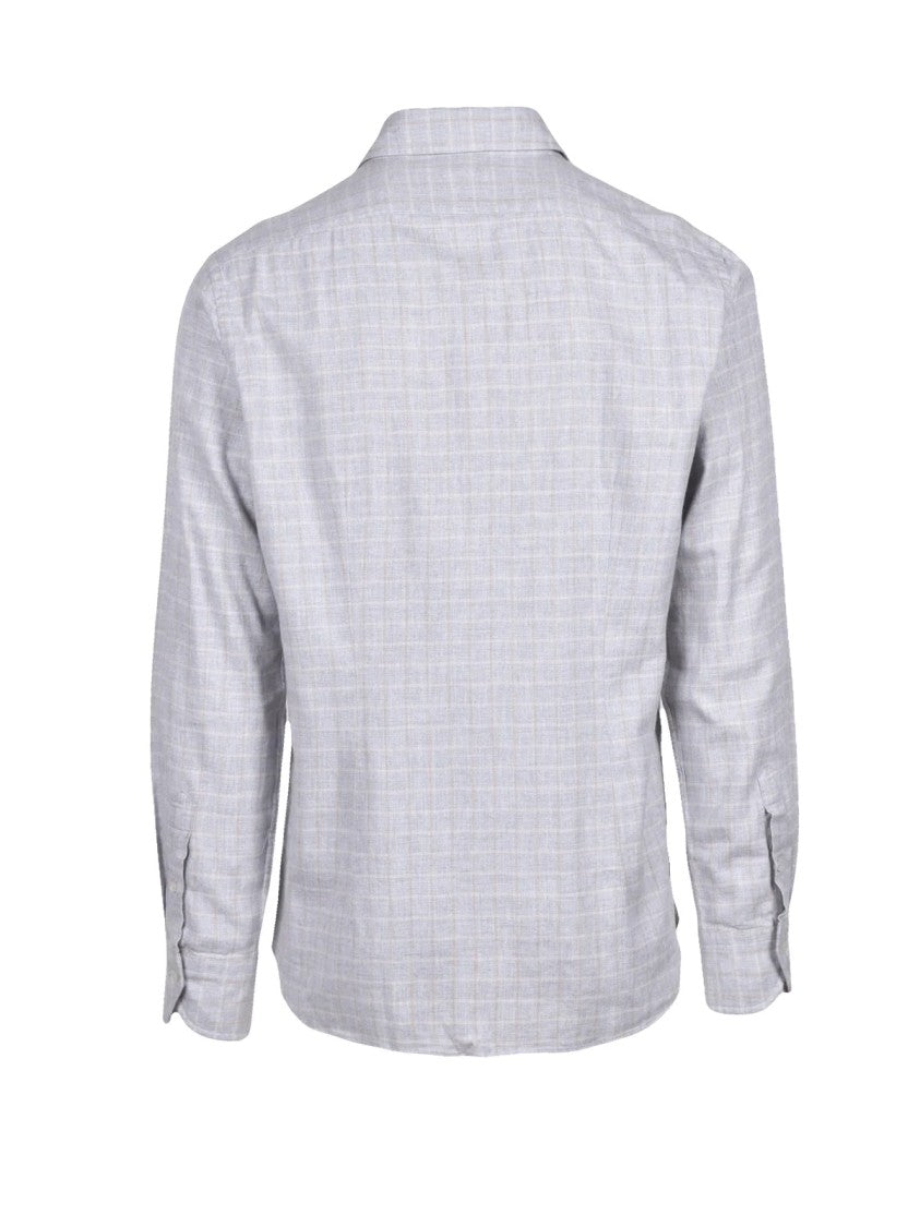 Xacus Light Grey Checkered Cotton-Blend Flannel Shirt