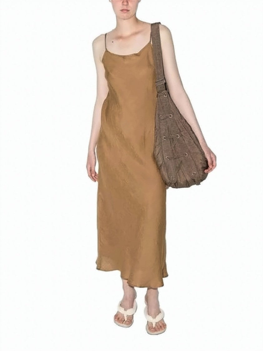 Baserange Linen Maxi Dress With Adjustable Spaghetti Straps