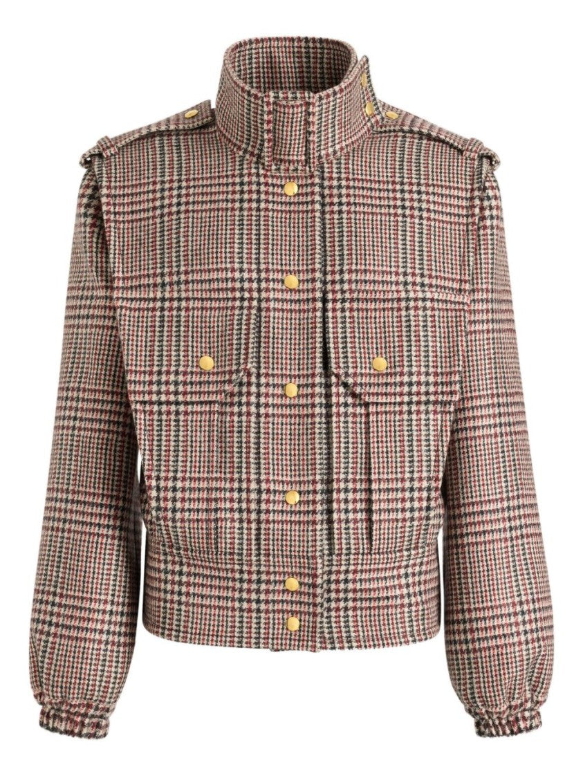 Patou Cropped Tailored Checkered Gray Jacket