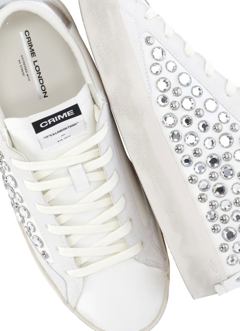 Crime London White Distressed Embellished Sneakers