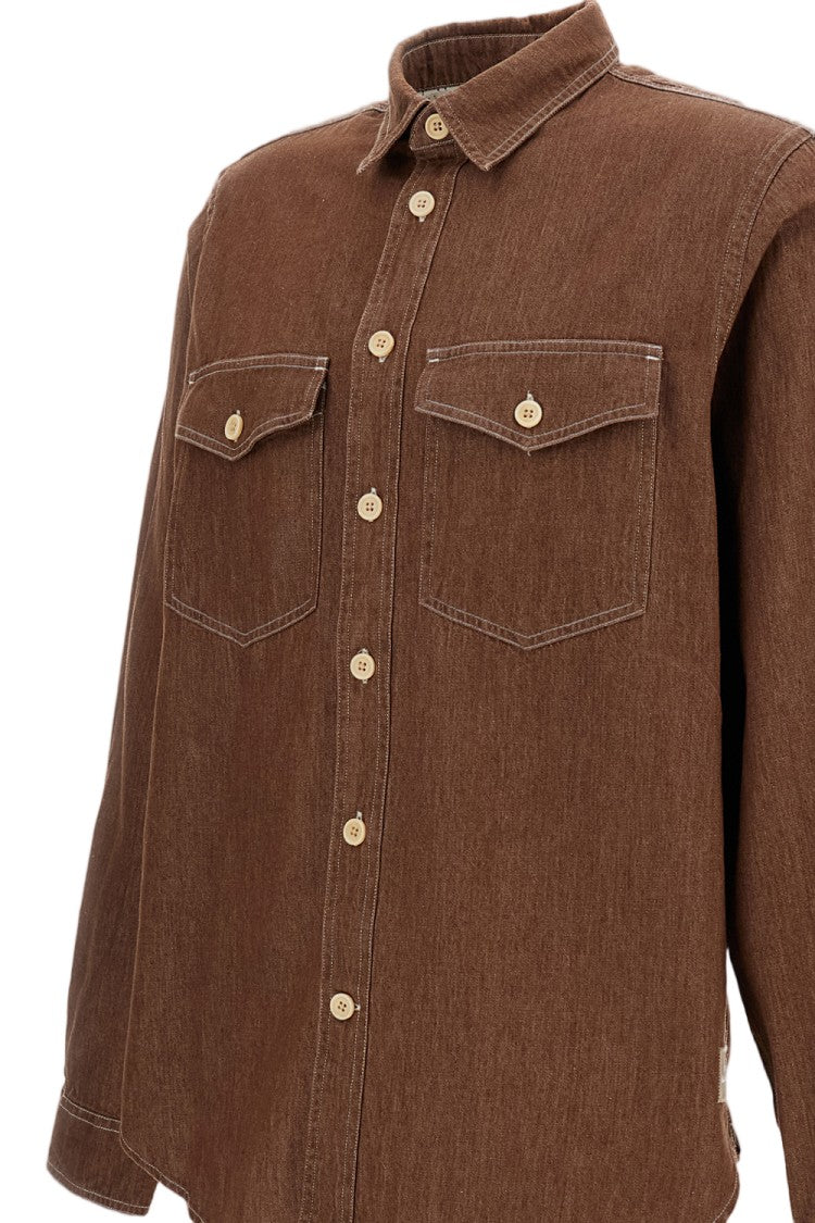 Paul Smith Textured Brown Cotton Shirt With Pointed Collar And Structured Pockets