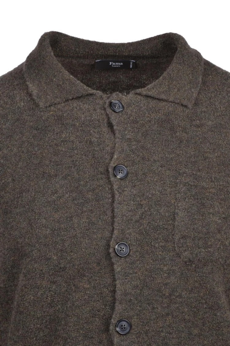 Fama Green Cardigan Merino Wool Polyamide Men