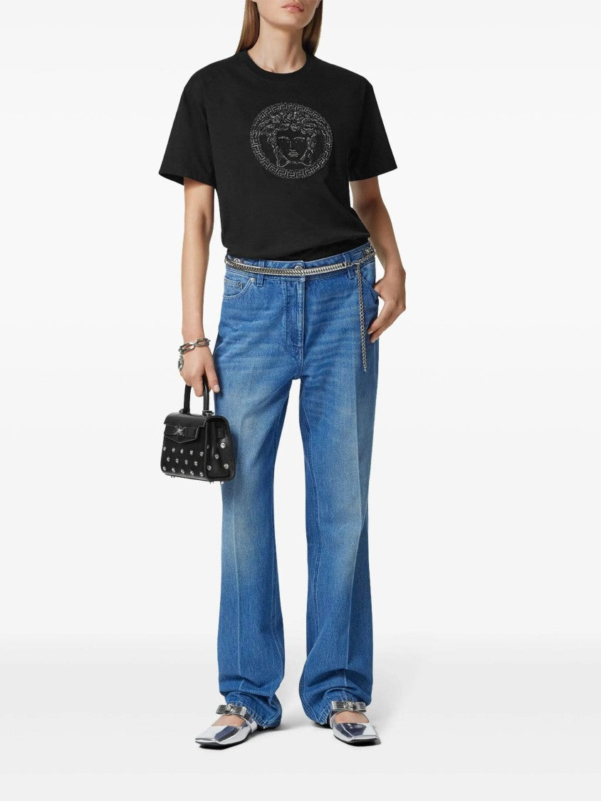 Versace Medusa Embroidery Microcrystal Cotton T-Shirt