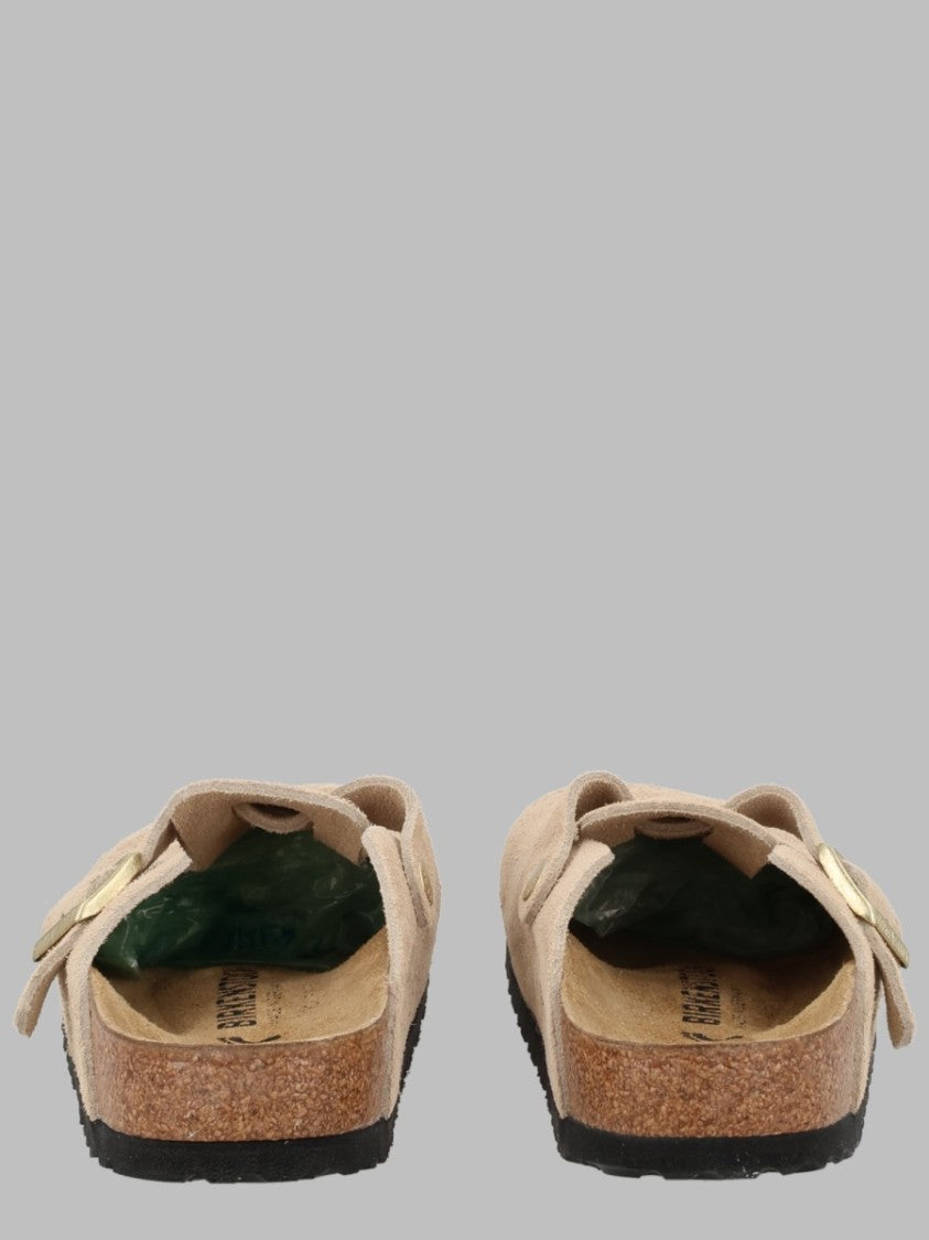 Birkenstock Beige Suede Contoured Cork Footbed Leather Sandals